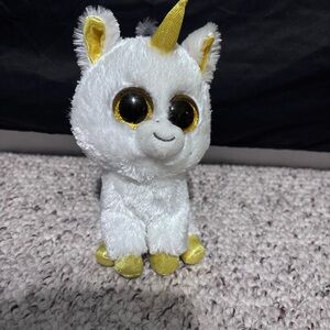 Charming Plush Unicorn Toy for Small Pets - White and Gold